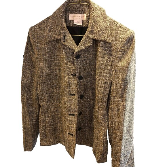 Jones New York Grey Tweed Button Women's Jacket Blazer Size 12P - Picture 2 of 6
